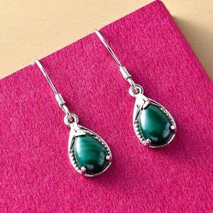 NWT Drop Malachite Earrings, 5.6 carats, sterling silver
